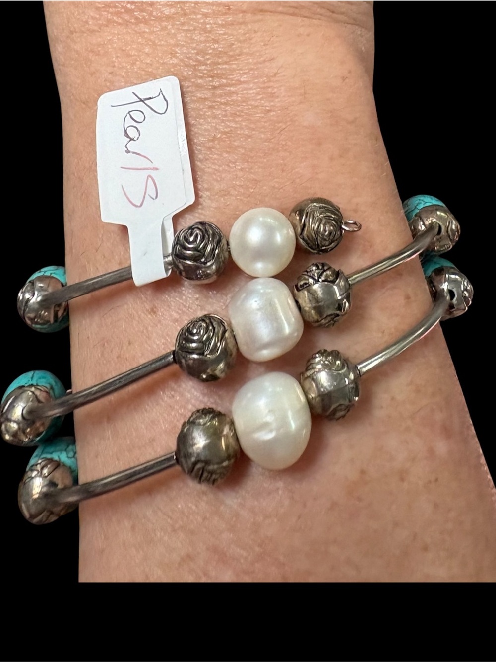 Freshwater Pearl and Turquoise Bead Silver-Accent Bracelet